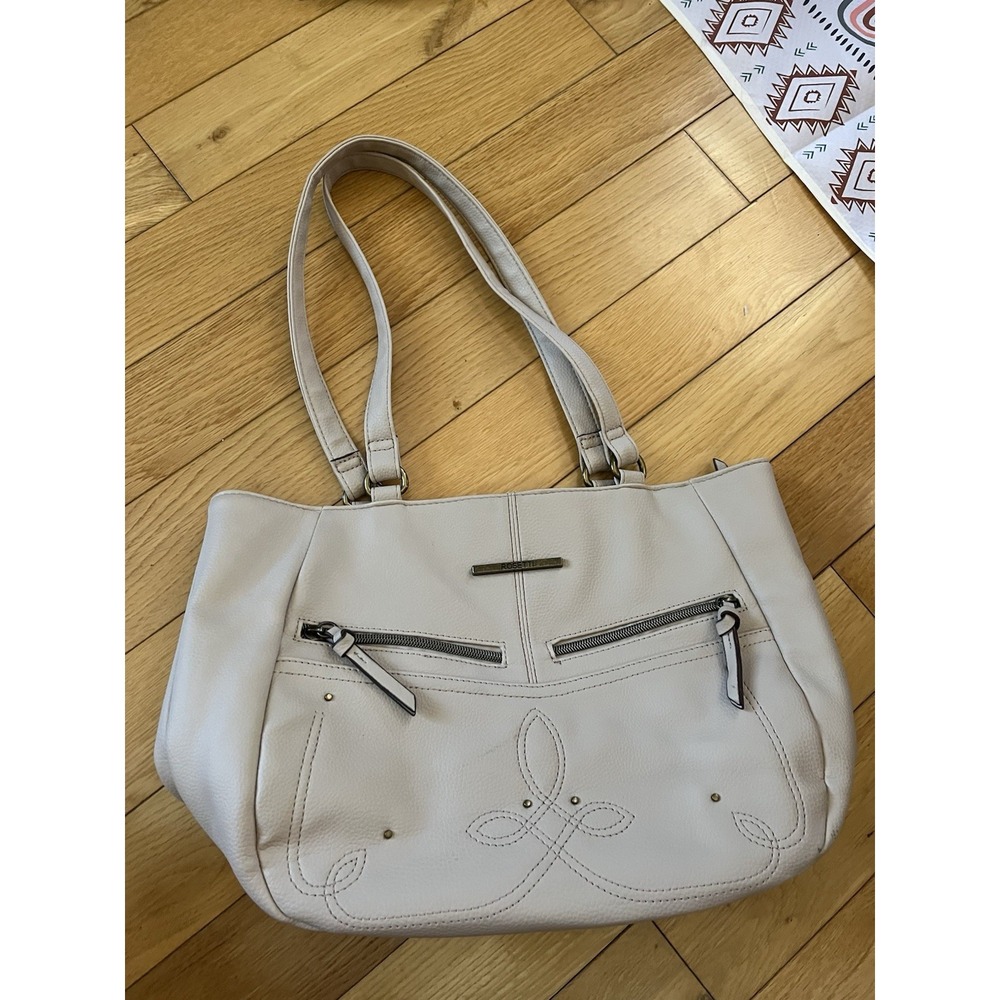 Rossetti Beige Faux Leather Tote Bag with Embroidery and Dual Handles